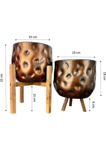 Ev Dekorasyon Aksesuar Bakır Desenli Toprak Saksı Saksılık Salon Çiçeklik İkili Set 4 Ayaklı-3 Ayaklı 19 cm fiyatları