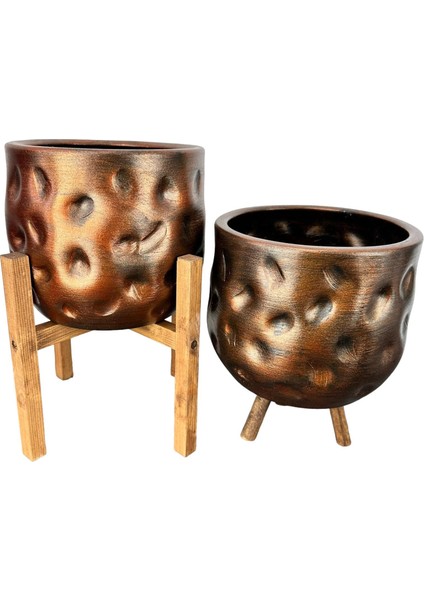 Ev Dekorasyon Aksesuar Bakır Desenli Toprak Saksı Saksılık Salon Çiçeklik İkili Set 4 Ayaklı-3 Ayaklı 19 cm modelleri