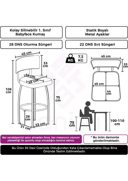 Wosa Serisi Yemek Odası Bar Sandalyesi Babyface Kumaş Siyah Metal Ayak 6 Adet Sandalye fırsatları