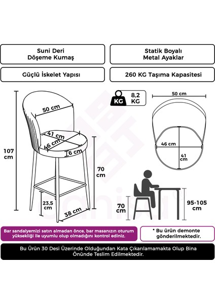 Concept Uras Serisi 4 Adet Deri Bar Sandalyesi Deri Ada Mutfak Sandalyesi Beyaz Metal Ayaklı