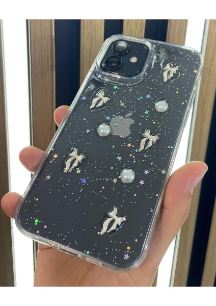 Iphone 11 - 12 - 13 - 13PRO - 13 Pro Max Kurdele Desenli Simli Işıltılı Desenli Şeffaf Desenli Silikon Kılıf