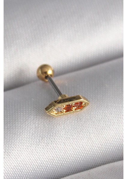 Çelik Gold Renk Turuncu Zirkon Taşlı Tragus Piercing