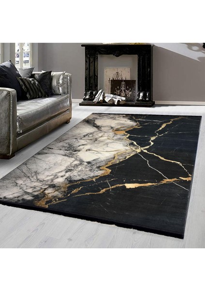 Dijital Kaymaz Yıkanabilir Gold Detaylı Modern Salon Halısı Mutfak Halısı Yolluk Balkon Halısı