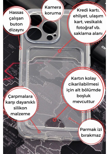 Apple iPhone 14 Pro Uyumlu Kredi Kartlıklı Şeffaf Kılıf Kamera Korumalı fiyatları