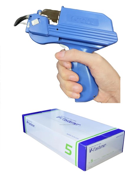 V Tool Otomatik Geçmeli Kılçık Tabancası ve 5 Inç Geçmeli Kılçık (5000 Adet) Komple Set Japon