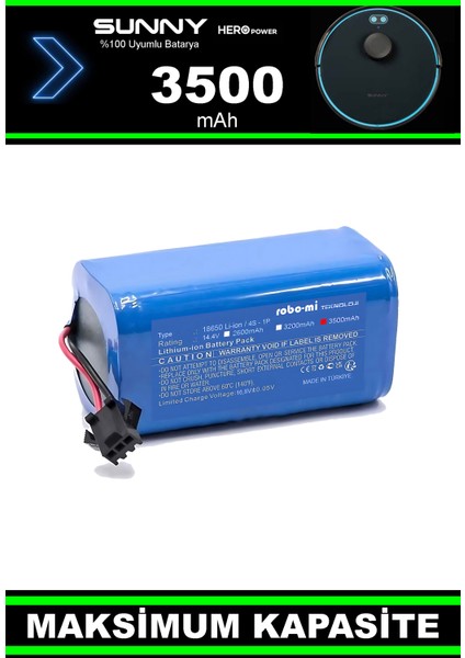 Sunny Hero Power Uyumlu Akıllı Robot Süpürge Bataryası 14.4V 3500MAH Li-Ion Pil