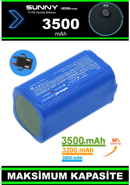 Sunny Hero Power Uyumlu Akıllı Robot Süpürge Bataryası 14.4V 3500MAH Li-Ion Pil