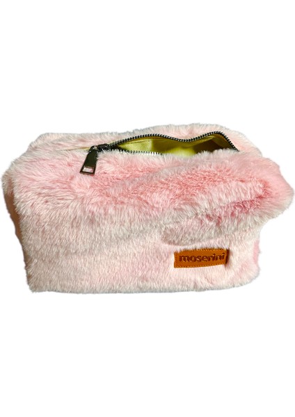 Yumuşak Pembe Peluş Makyaj Çantası, Seyahat ve Kozmetik Çantası
