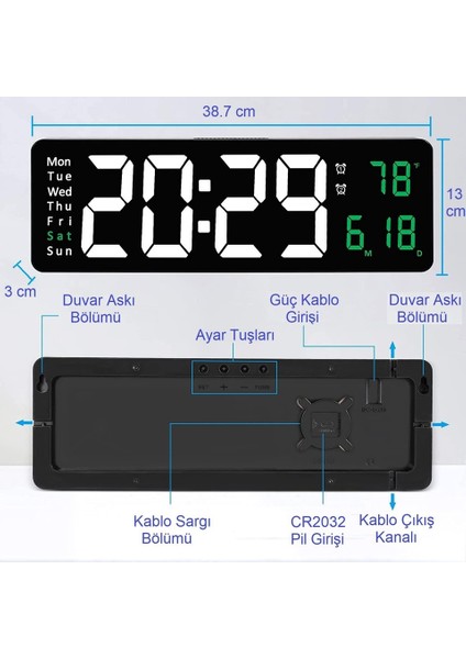 Kumandalı Büyük Hd LED Ekranlı Dijital Masa Duvar Saati Aynalı Elektronik Saat Sıcaklık Tarih modelleri