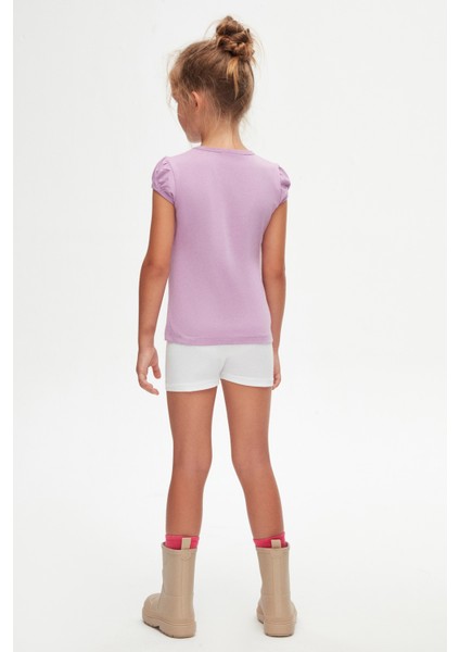 Lila Basic Kız Çocuk Sıfır Yaka Karpuz Kol Tişört indirimleri