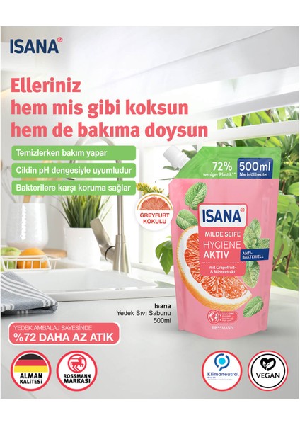 Yedek Sıvı Sabun Hijyen Aktif Greyfurt 500 ml