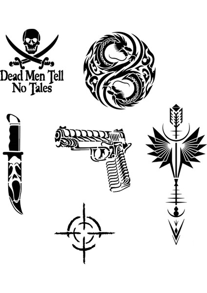 Savaş ve Dragon 6 Adet Stencil Dövme Kalıbı Spreysiz Sadece Şablon