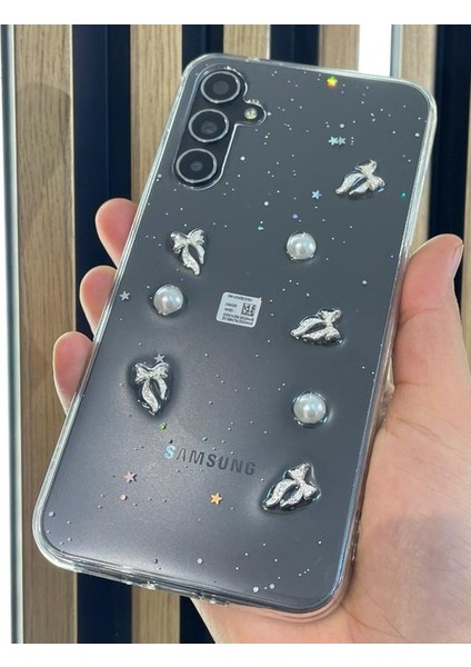 Samsung S24 - S24 Fe - S24 Ultra Kurdele Desenli Simli Işıltılı Desenli Şeffaf Desenli Silikon Kılıf