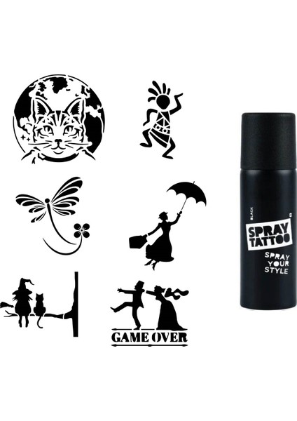 Kedi Cadı Spray Tattoo Ile Geçici Dövme Yapma Seti