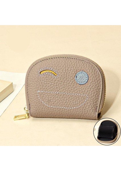 Yeaın Cüzdan Kart Tutucu Yüksek Kaliteli Birinci Katman Sığır Derisi Malzemesi Düz Renk Gülen Yüz Deseni Stili , Gri (Yurt Dışından)