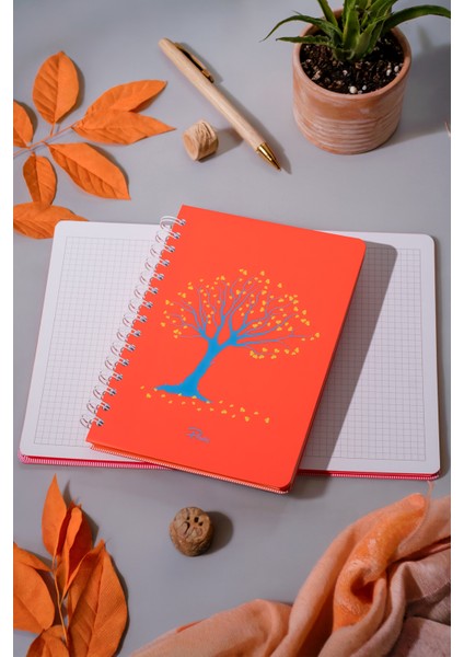 Tree Of Love Neon Turuncu Spiralli Kareli Defter fiyatları