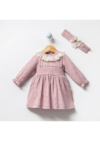 Kız Bebek Lila Natürel Elbise %100 Pamuk
