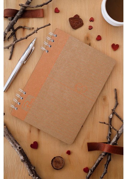 Heart Kraft Çizgili Defter