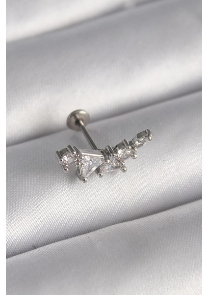 Çelik Gümüş Renk Zirkon Taşlı Tragus Piercing