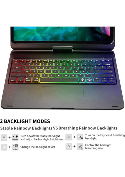 Apple iPad Pro 11 Inc 5. Nesil M4 (2024) 360° Dönebilen Touchpadli LED Aydınlatmalı Klavyeli Kılıf A2836 A2837