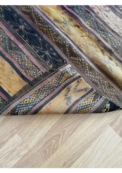 87 x 242 cm Bohem Stili El Dokuma Türk Kilim, Çizgili Desenli Kahverengi Yolluk, Ev ve Ofis Için Harika Dekor Yolluk modelleri