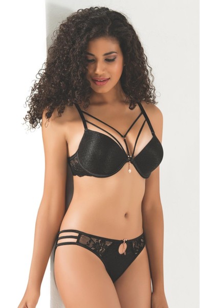 5020 Silikonlu Taşlı Simli Sütyen Takım