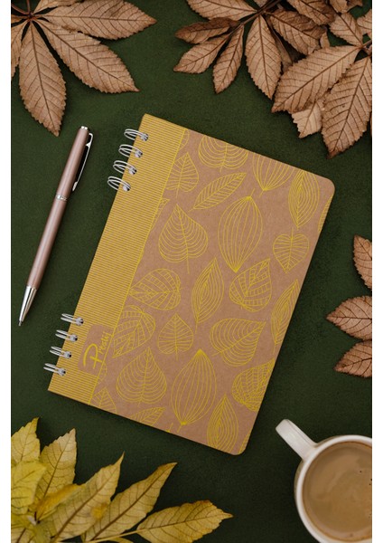 Yellow Leaves Kraft Çizgili Defter