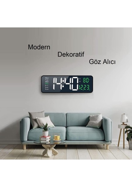 Kumandalı Hd LED Ekranlı 39X13 cm Dijital Masa Duvar Saati Elektronik Saat Sıcaklık Tarih fiyatları