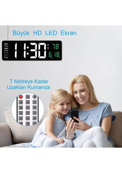 Kumandalı Hd LED Ekranlı 39X13 cm Dijital Masa Duvar Saati Elektronik Saat Sıcaklık Tarih fırsatları