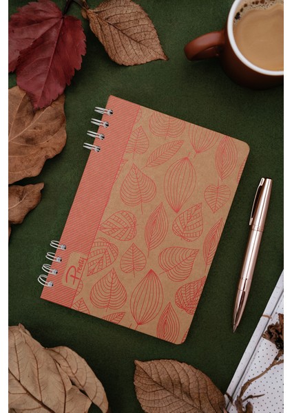 Red Leaves Kraft Çizgili Defter