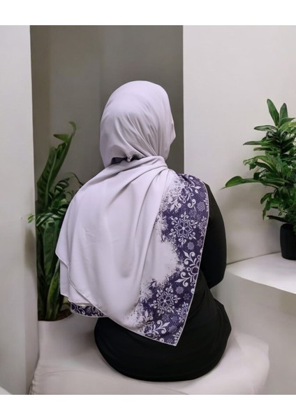Kobe Krep Çiçek Desen Mor Şal