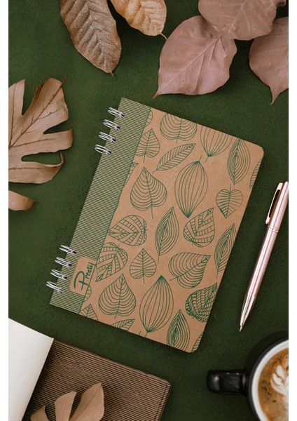 Green Leaves Kraft Çizgili Defter