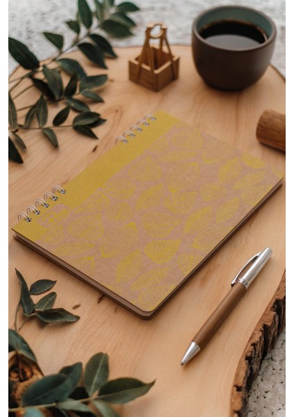 Yellow Leaves Kraft Çizgili Defter