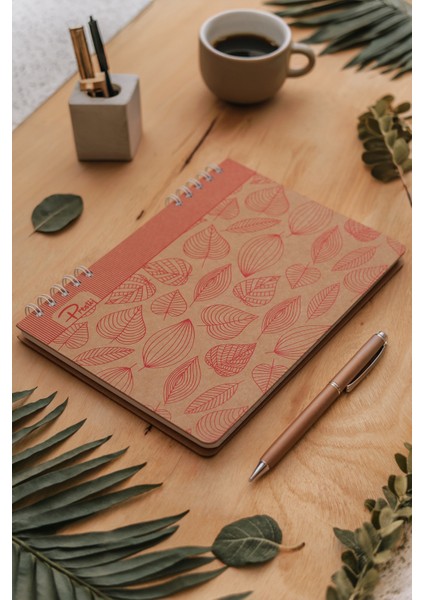 Red Leaves Kraft Çizgili Defter