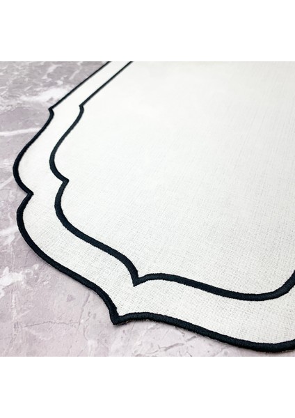 Siyah Renkli Çift Sargı Nakışlı 40 x 140 cm Keten Efektli Runner