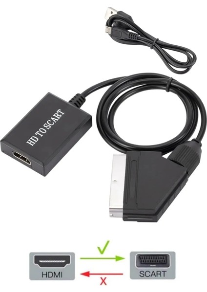 3002 HDMI To Scart Av Video Hd Dönüştürücü Çevirici Kablo Adaptör
