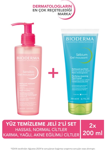 Hassas ve Normal Ciltler - Karma - Yağlı - Akne Eğilimli Ciltler İçin Yüz Temizleme Jeli 2'li Set
