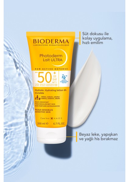 Photoderm Lait Ultra SPF50+ Tüm Ciltler için Yüksek Koruma Süt Formda Yüz, Vücut Güneş Kremi 200 ml