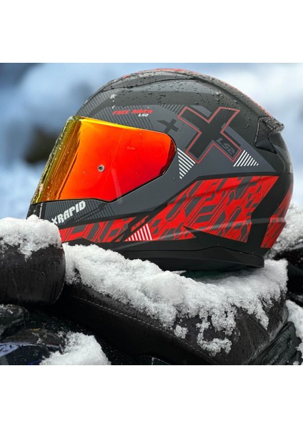 Rapıd 2 Xtreet Mat Siyah-Kırmızı Kapalı Motosiklet Kaskı Kırmızı Camlı