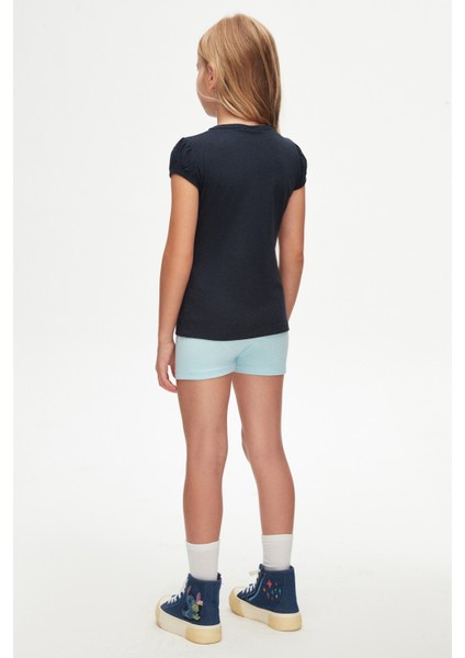 Koyu Lacivert Basic Kız Çocuk Sıfır Yaka Karpuz Kol Tişört fırsatları
