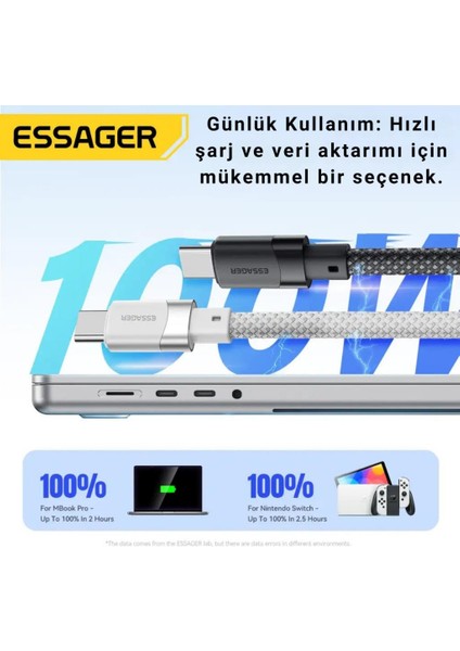 Manyetik Mıknatıslı Kablo 1mt Pd 100W Type-C Şarj Kablosu 480MBPS Şarj Akım Korumalı E-Marker Cipli