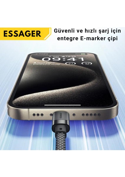 Manyetik Mıknatıslı Kablo 1mt Pd 100W Type-C Şarj Kablosu 480MBPS Şarj Akım Korumalı E-Marker Cipli