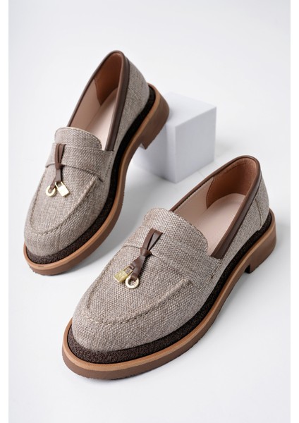 Loressa Model Kahverengi Keten Kadın Loafer Günlük Ayakkabı