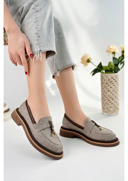 Loressa Model Kahverengi Keten Kadın Loafer Günlük Ayakkabı