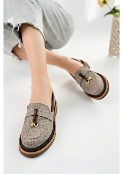 Loressa Model Kahverengi Keten Kadın Loafer Günlük Ayakkabı