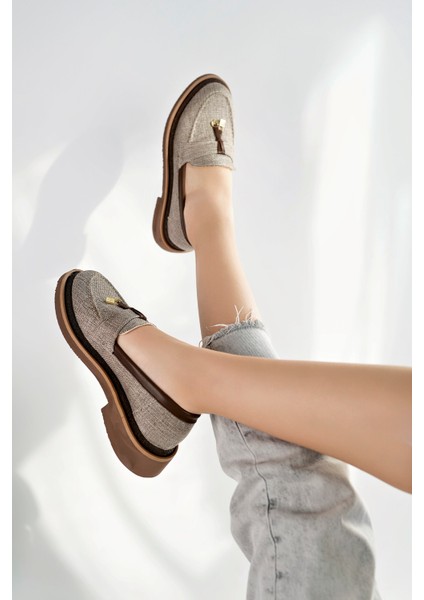 Loressa Model Kahverengi Keten Kadın Loafer Günlük Ayakkabı