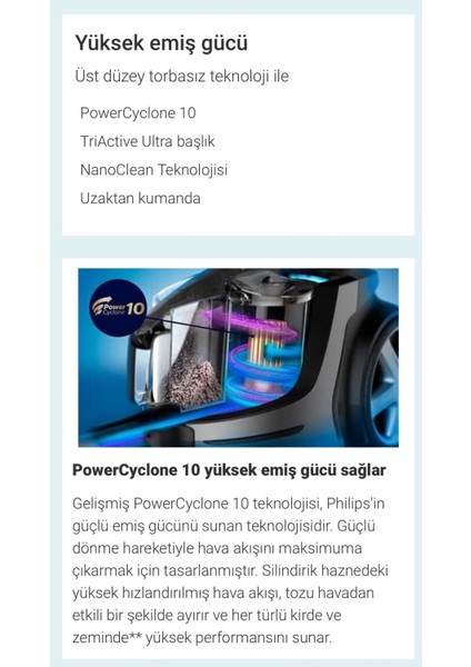 Triactive Ultra Başlık ve Powercyclone 10 Teknolojisi ile Premium Toz Torbasız Elektrikli Süpürge, Metalik Gri + Onerous Lambader Hediye indirimleri