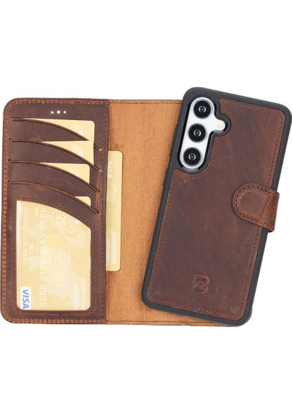 Samsung Galaxy S25 Uyumlu Deri El Yapımı Cüzdanlı Kılıf Antik Kahve fiyatları