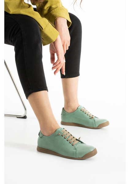 Hand Kadın Hakiki Deri Yeşil Vizon Günlük Ayakkabı