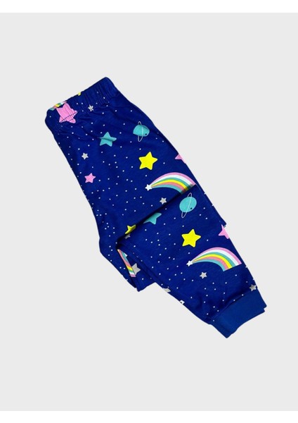 Kız Çocuk Pamuklu Lacivert Gezegen Yıldız Desenli Uzun Kollu Pijama Takımı